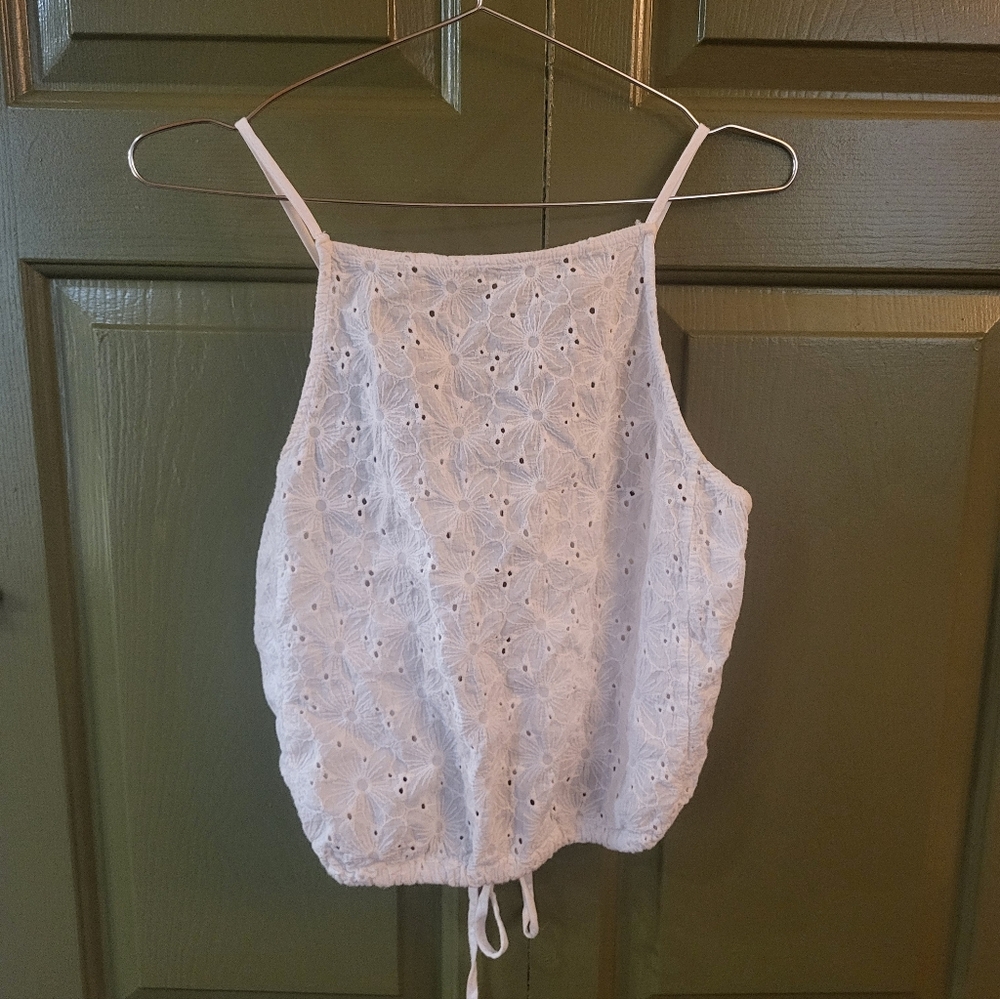 Brandy Melville Floral Lace Eyelet Tie Back Tank